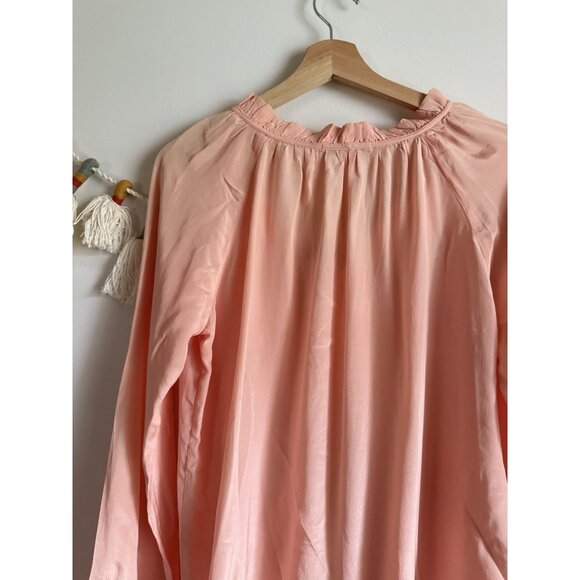 Walter Baker 100% Silk Ruffle V-neck Long Sleeve Blouson Top Modest Careerwear M - Picture 5 of 10